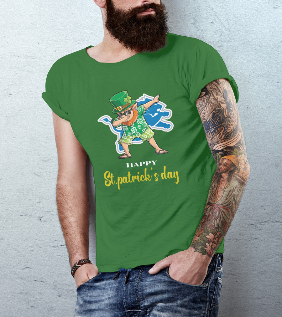Happy St. Patrick's Day Dabbing Leprechaun Detroit Lions T-Shirt