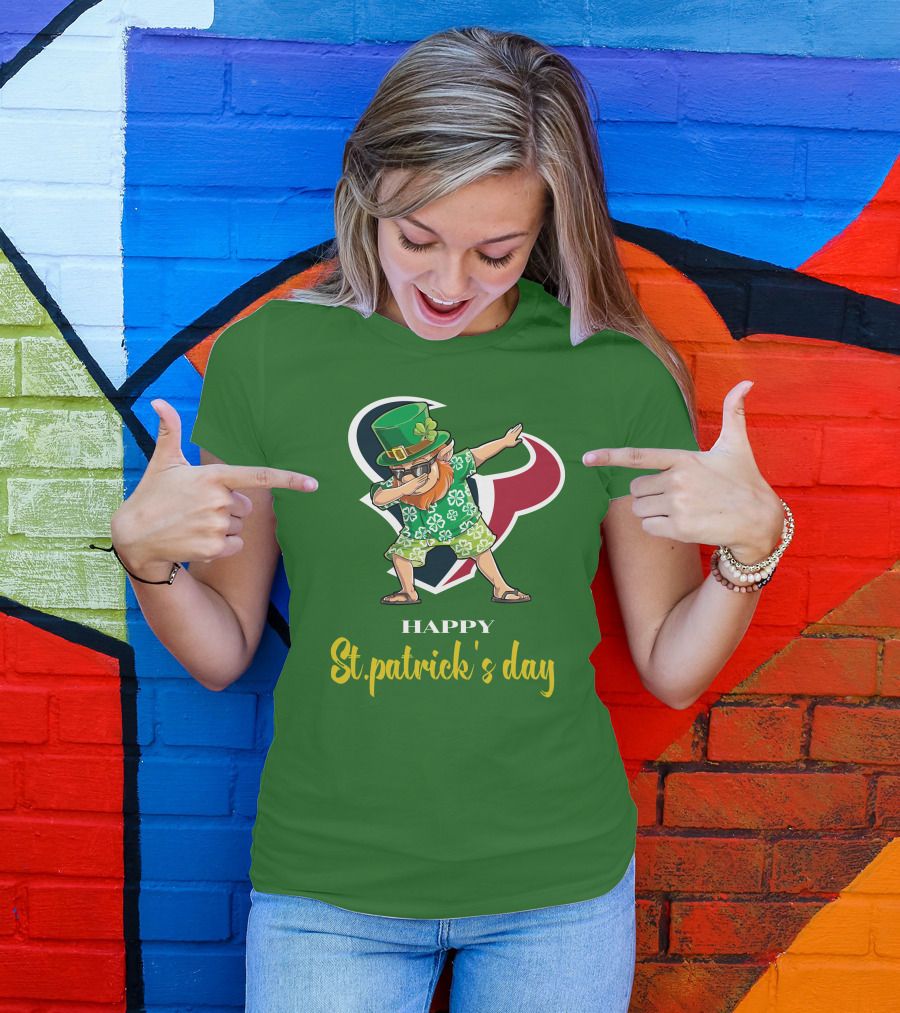 Houston Texans Happy St. Patrick's Day Dabbing Leprechaun T-Shirt