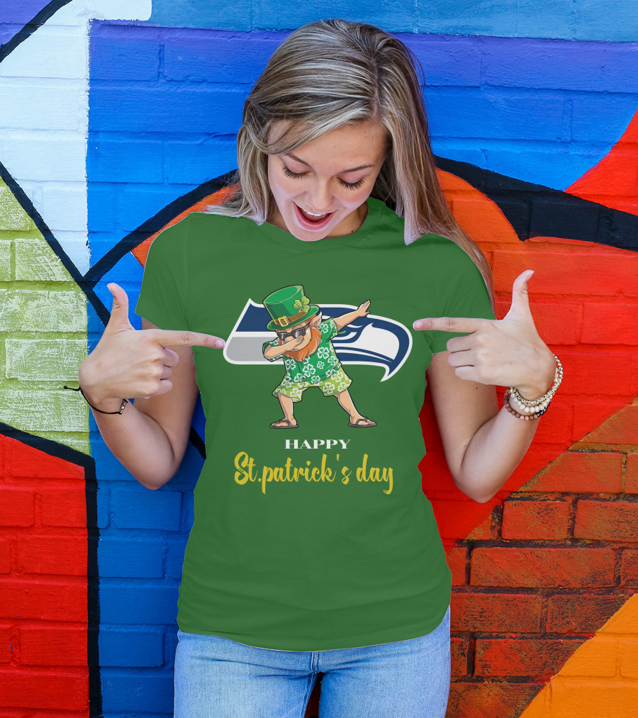 Seattle Seahawks Happy St. Patrick's Day Dabbing Leprechaun T-Shirt