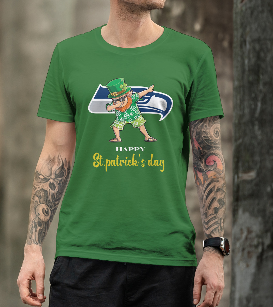 Seattle Seahawks Happy St. Patrick's Day Dabbing Leprechaun T-Shirt