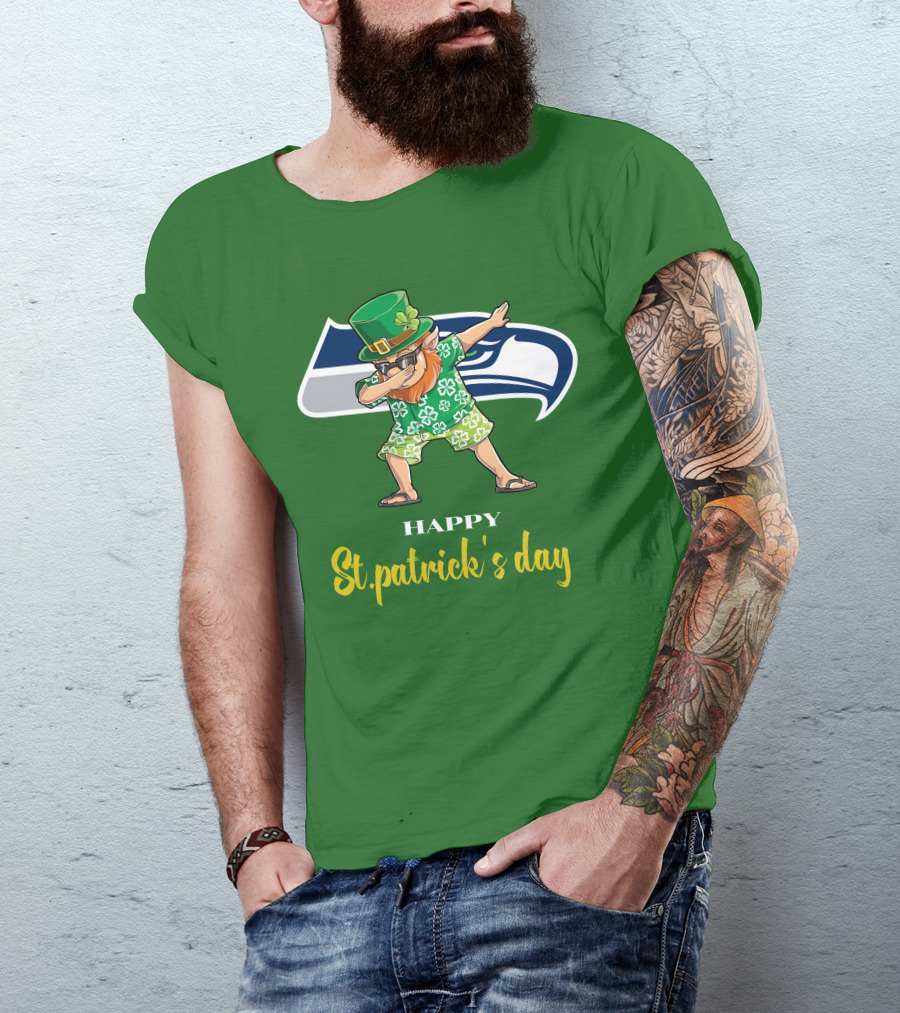 Seattle Seahawks Happy St. Patrick's Day Dabbing Leprechaun T-Shirt