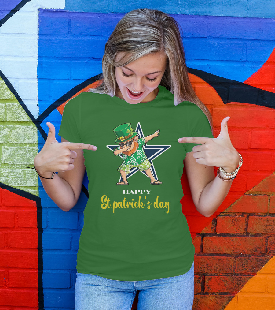 Happy St. Patrick's Day Dallas Cowboys Leprechaun Dabbing T-Shirt