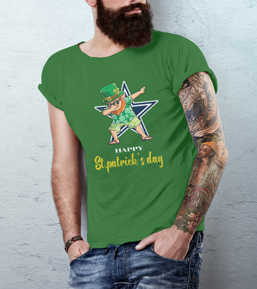 Happy St. Patrick's Day Dallas Cowboys Leprechaun Dabbing T-Shirt