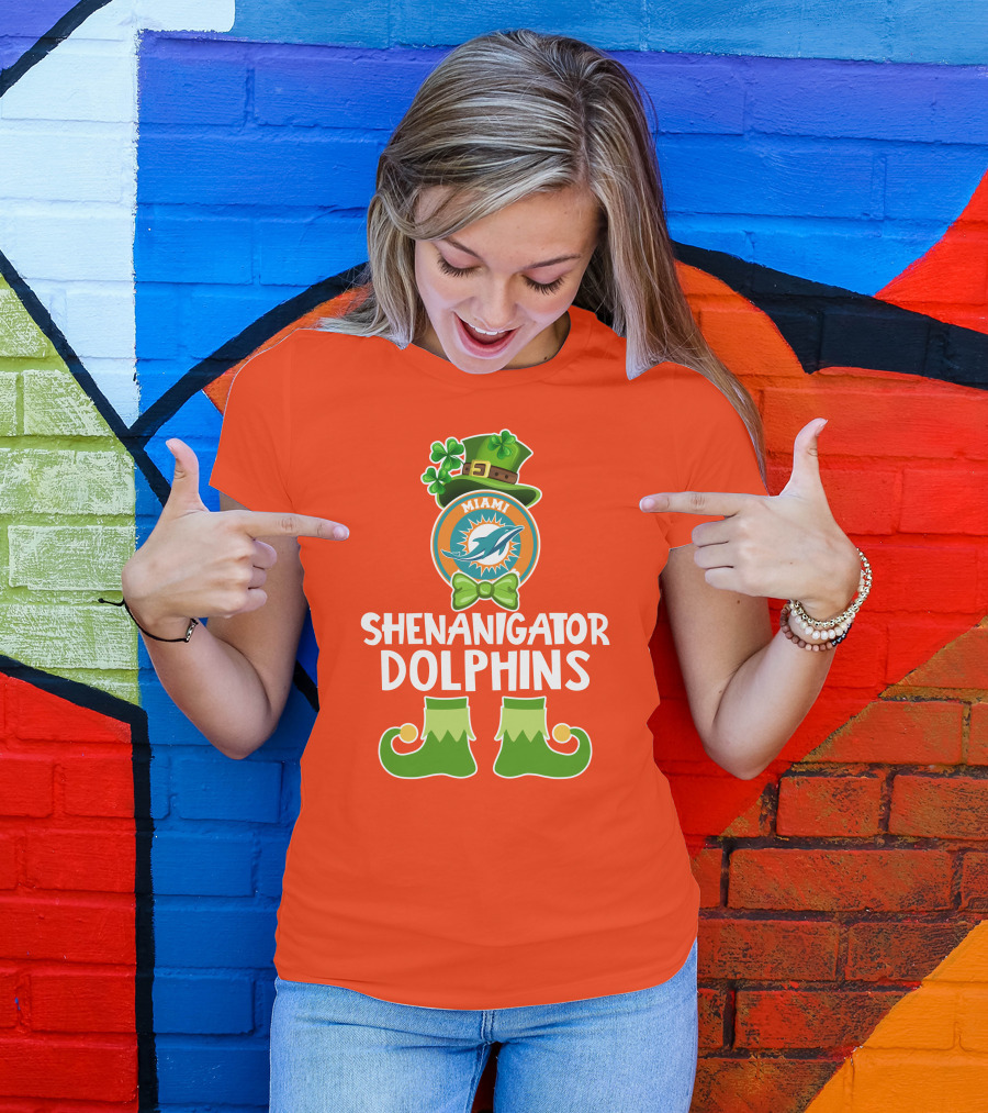 Shenanigator Miami Dolphins St. Patrick's Day Funny Leprechaun T-Shirt