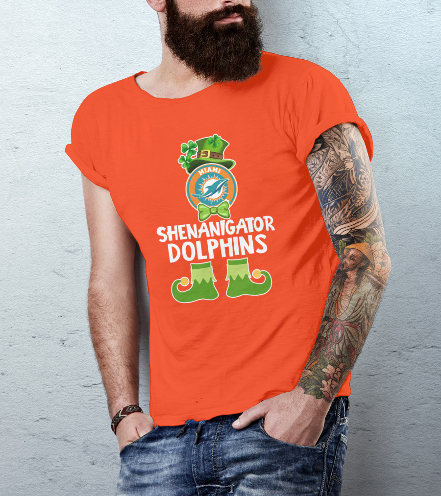 Shenanigator Miami Dolphins St. Patrick's Day Funny Leprechaun T-Shirt