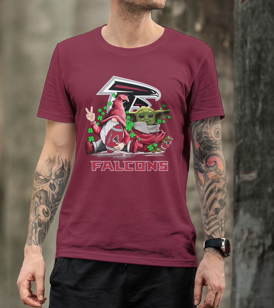 Leprechauns Gnomes Baby Yoda Hug Atlanta Falcons Shamrock Football T-Shirt