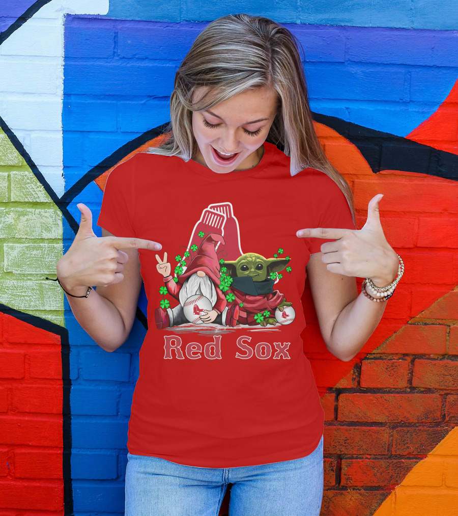 Leprechauns Gnomes Baby Yoda Red Sox Boston Baseball T-Shirt