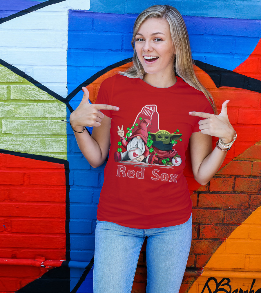 Leprechauns Gnomes Baby Yoda Red Sox Boston Baseball T-Shirt