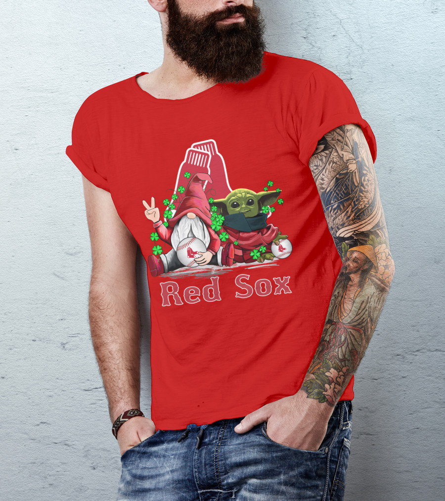Leprechauns Gnomes Baby Yoda Red Sox Boston Baseball T-Shirt