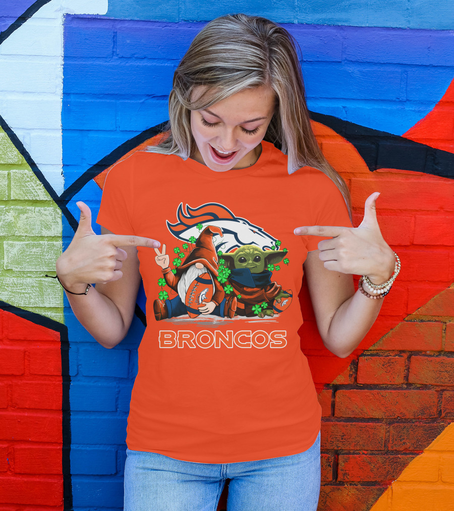 Broncos Leprechaun Gnome Baby Yoda Hugging Football Fan T-Shirt
