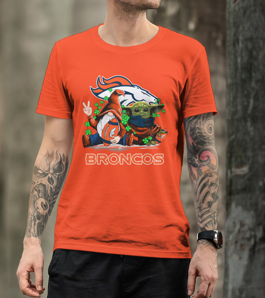 Broncos Leprechaun Gnome Baby Yoda Hugging Football Fan T-Shirt