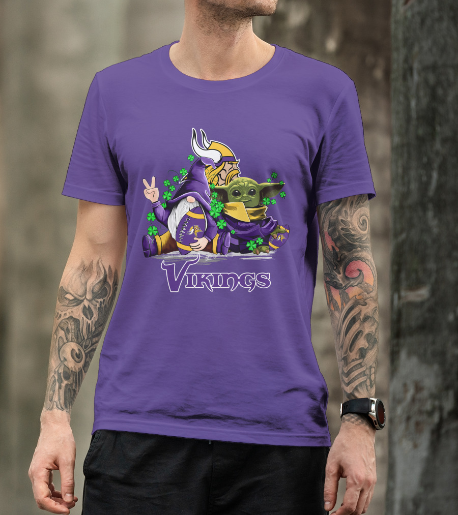 Leprechauns Gnomes Baby Yoda Hug Vikings Football Team T-Shirt