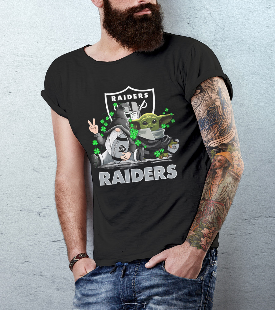 Leprechauns Gnomes Baby Yoda Hug Raiders Football Peace Shamrocks T-Shirt