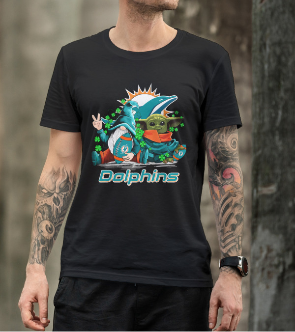 Miami Dolphins Leprechauns Gnomes Baby Yoda Hug T-Shirt