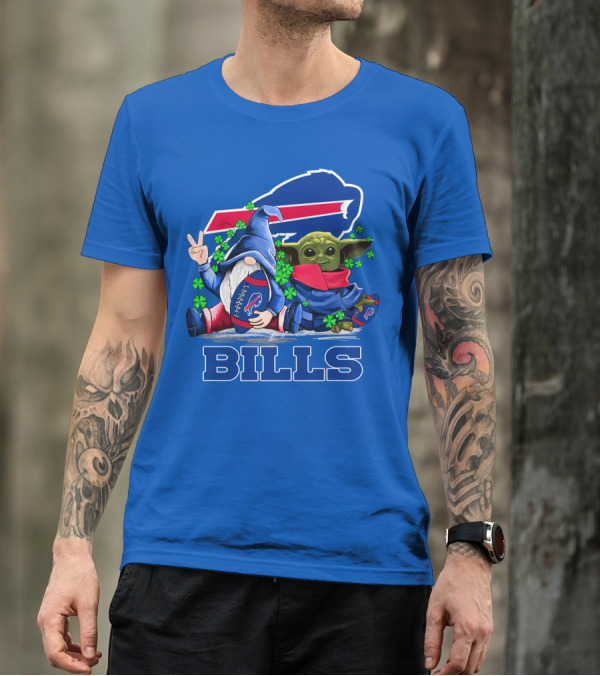 Leprechauns Gnomes Baby Yoda Hug Buffalo Bills Football Team Logo Shamrocks T-Shirt