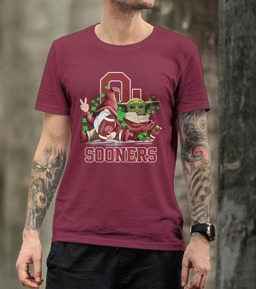 Oklahoma Sooners Leprechauns Gnomes Baby Yoda Football T-Shirt