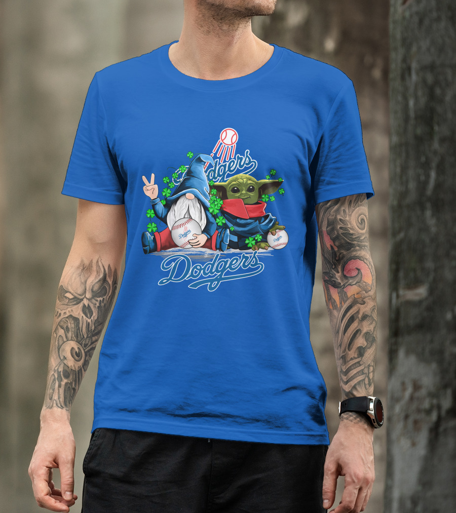 Dodgers Gnomes And Baby Yoda With Baseball And Shamrocks T-Shirt