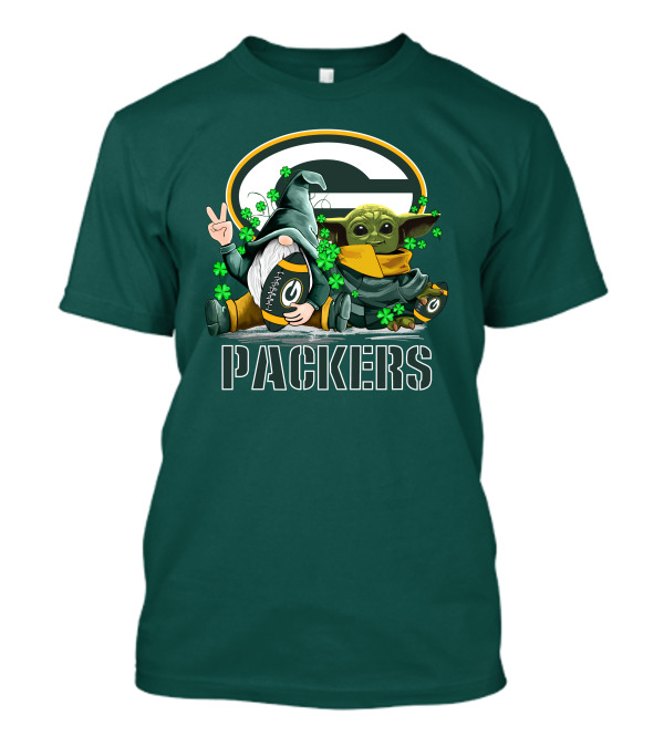 Leprechauns Gnomes Baby Yoda Packers Logo Shamrocks Hug Green Bay T-Shirt