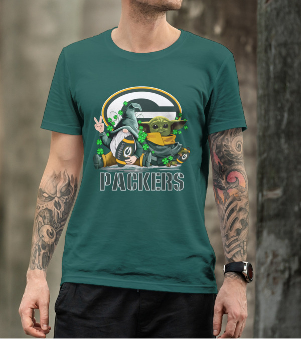 Leprechauns Gnomes Baby Yoda Packers Logo Shamrocks Hug Green Bay T-Shirt