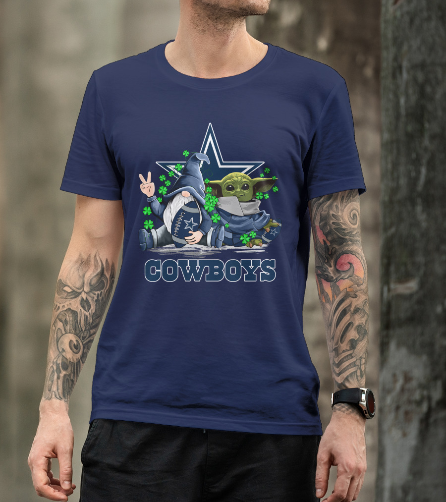 Leprechauns Gnomes Baby Yoda Hug Cowboys Star Clover Football T-Shirt