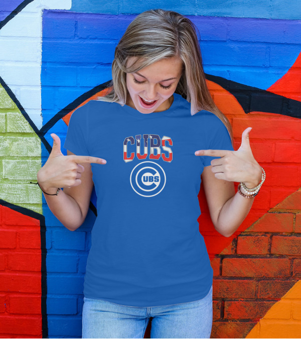 Chicago Cubs Stars And Stripes Logo CUBS Text American Flag Colors T-Shirt