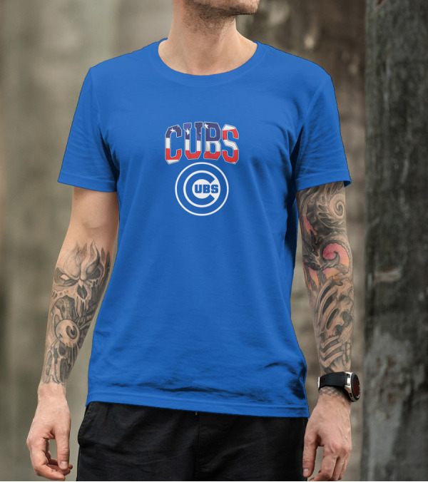 Chicago Cubs Stars And Stripes Logo CUBS Text American Flag Colors T-Shirt