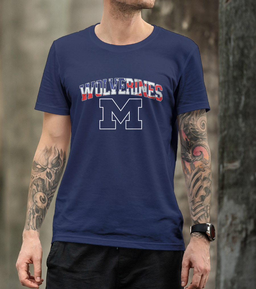Michigan Wolverines American Flag M T-Shirt