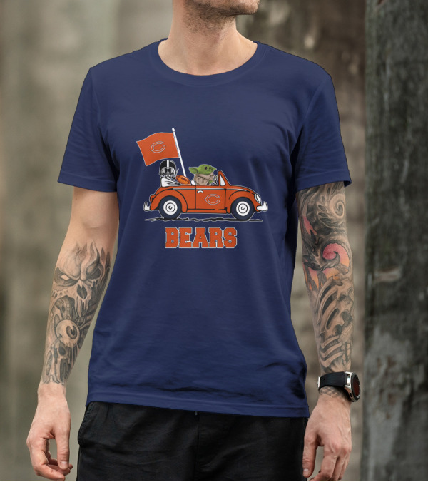 Chicago Bears Darth Vader Baby Yoda Car Driving Star Wars Football T-Shirt
