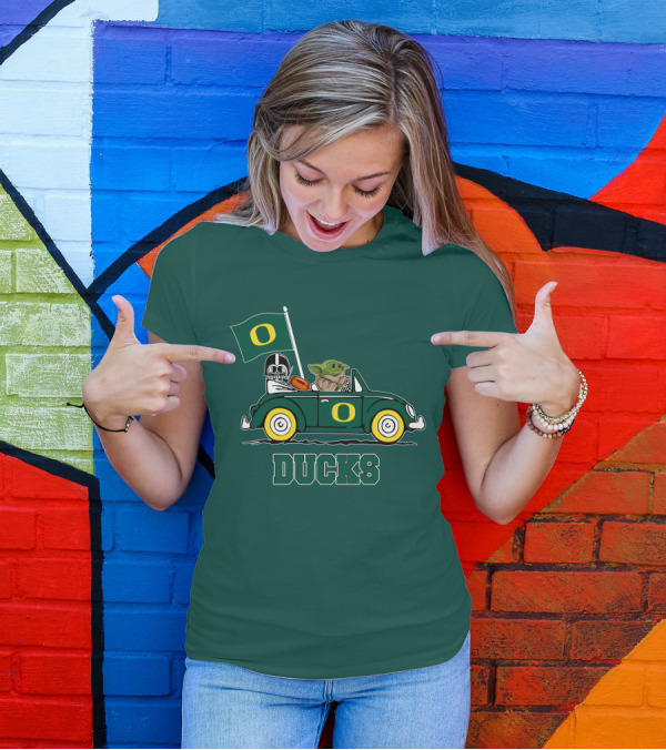 Oregon Ducks Darth Vader Baby Yoda Car Star Wars Football T-Shirt