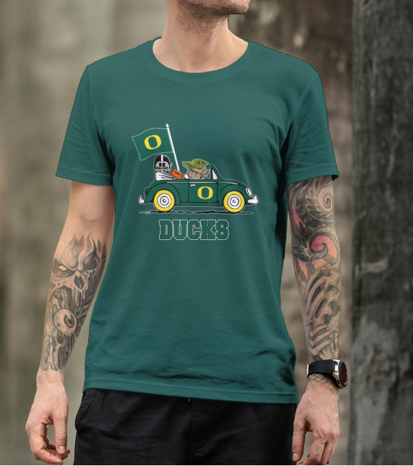 Oregon Ducks Darth Vader Baby Yoda Car Star Wars Football T-Shirt