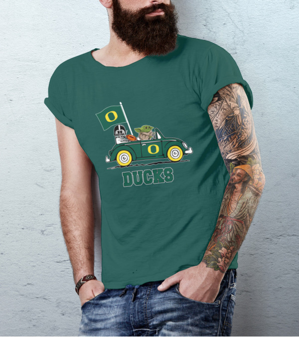 Oregon Ducks Darth Vader Baby Yoda Car Star Wars Football T-Shirt
