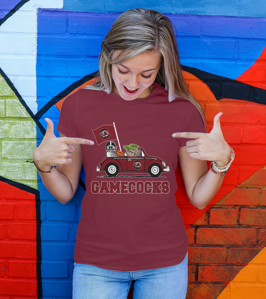 Gamecocks Baby Yoda Darth Vader Driving Football Star Wars T-Shirt