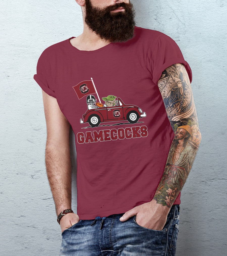 Gamecocks Baby Yoda Darth Vader Driving Football Star Wars T-Shirt
