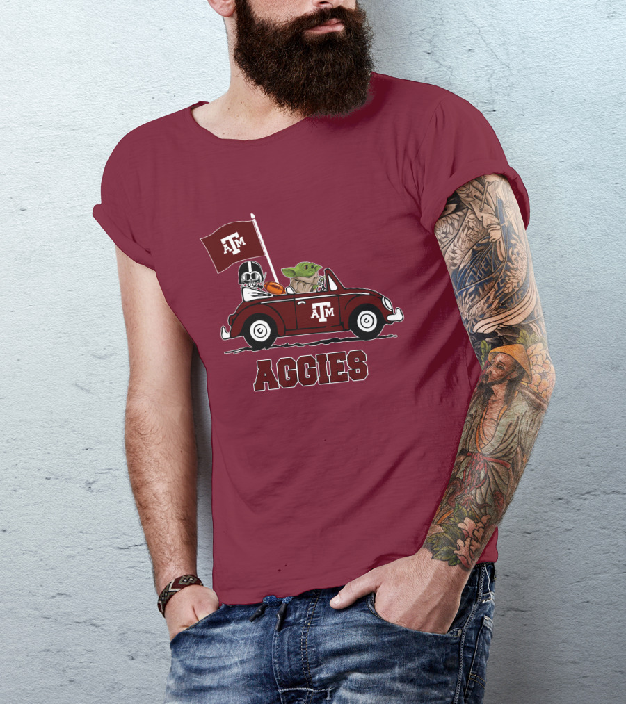 Aggies Star Wars Inspired Driving Scene With Football And Flag T-Shirt