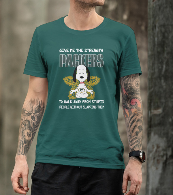 Packers Snoopy Yoga Give Me The Strength To Walk Away From Stupid People Without Slapping Them T-Shirt