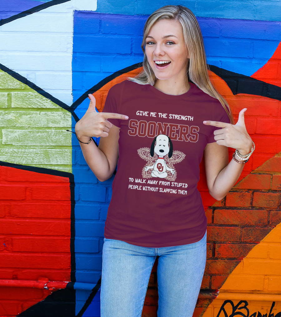 Give Me The Strength Sooners Snoopy OU Walk Away From Stupid People T-Shirt