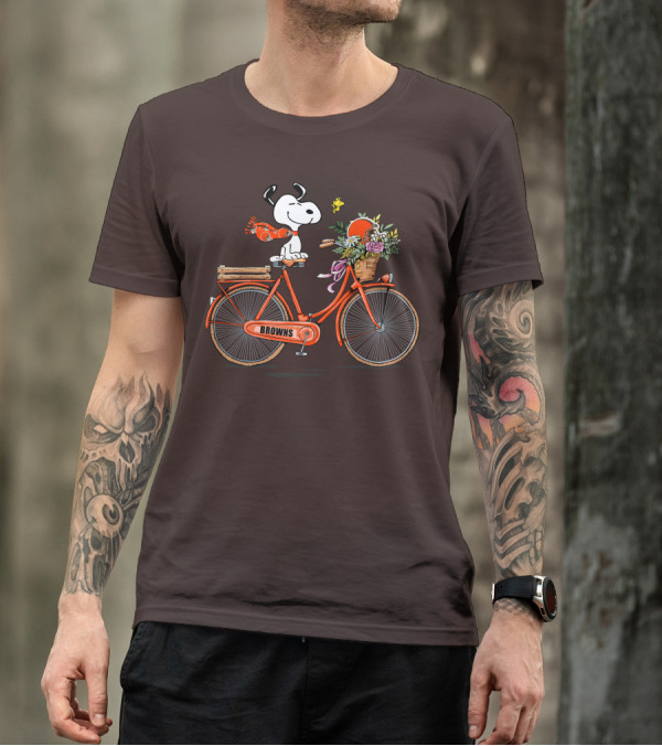 Cleveland Browns Snoopy Woodstock Flower Bicycle T-Shirt