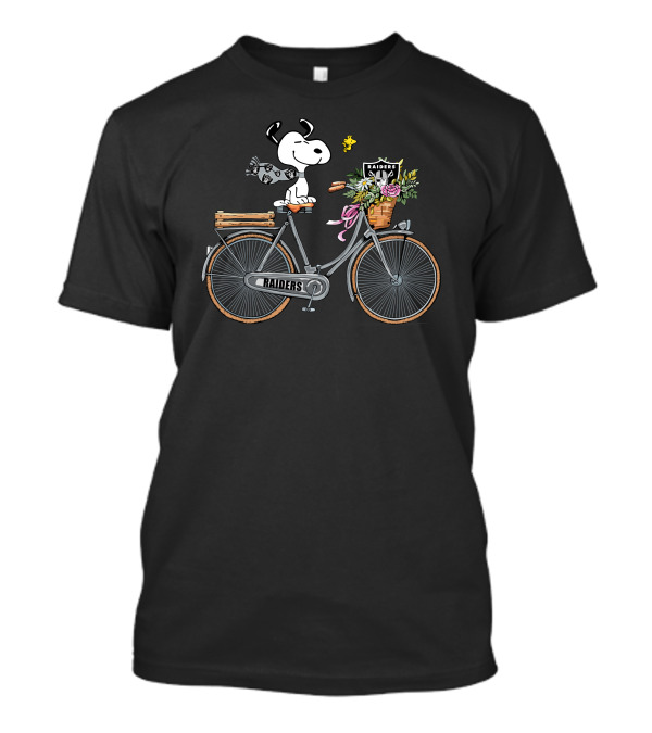Las Vegas Raiders Snoopy Bicycle Adventure With Woodstock And Flowers T-Shirt