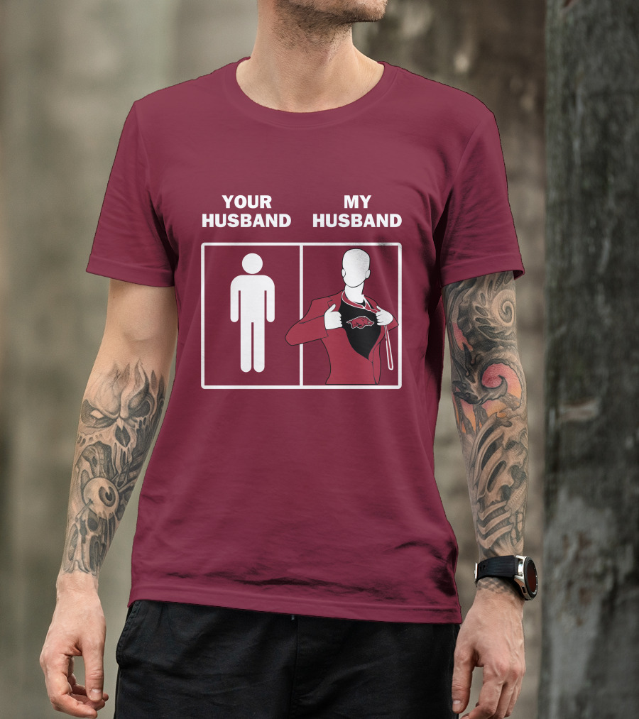 Arkansas Razorbacks Your Husband My Husband Superhero Fan Comparison T-Shirt