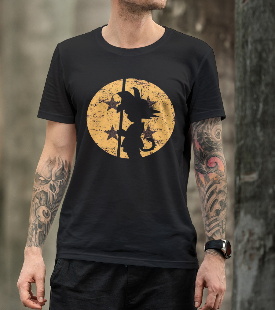 Songoku Dragonball Silhouette With Stars Circle T-Shirt