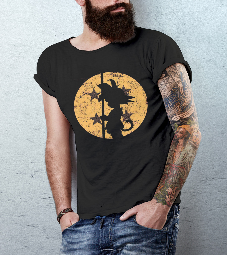 Songoku Dragonball Silhouette With Stars Circle T-Shirt