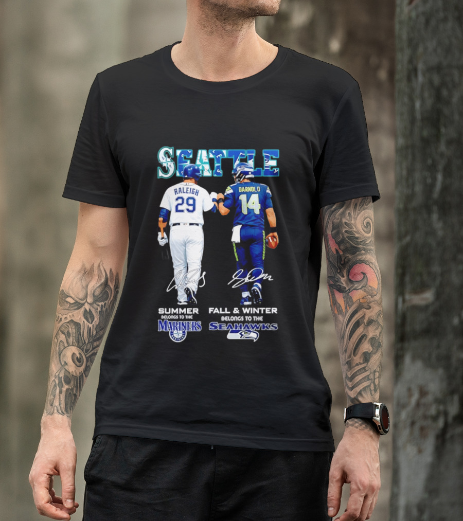 Seattle Cal Raleigh Mariners And Darnold Seahawks Fist Bump Summer Winter T-Shirt