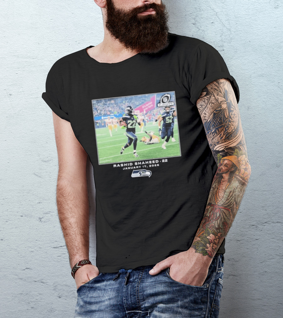 Seahawks Playoffs Rashid Shaheed Jan 17 2026 NFL Action T-Shirt