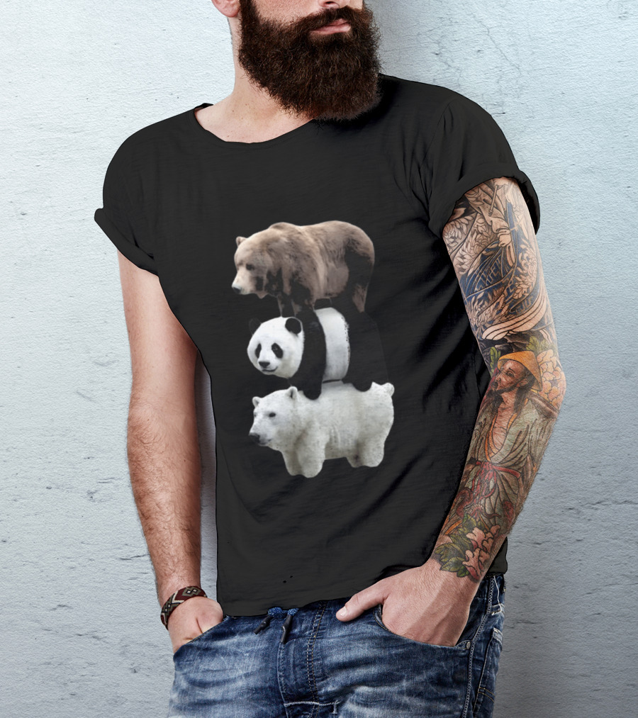 We Bears Realistic Stacked Brown Panda Polar Bears T-Shirt