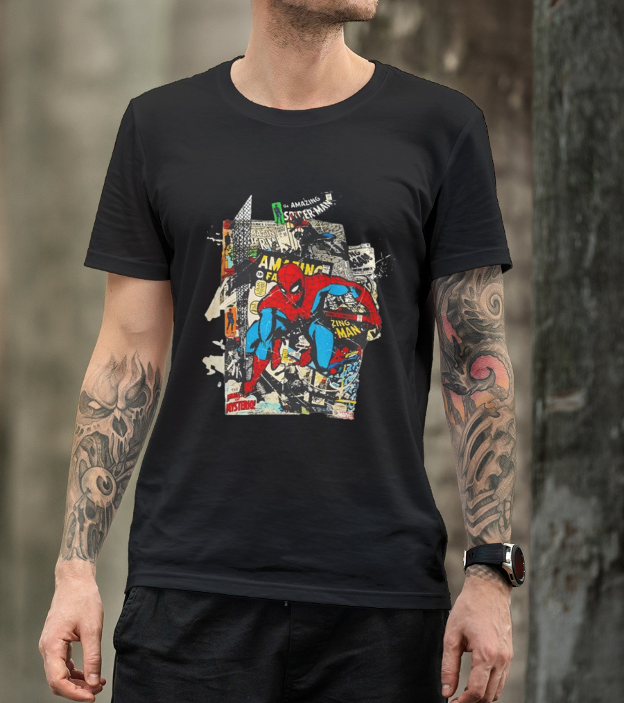 Amazing Fantasy Spider Man Zing Man Marvel Comic Collage T-Shirt