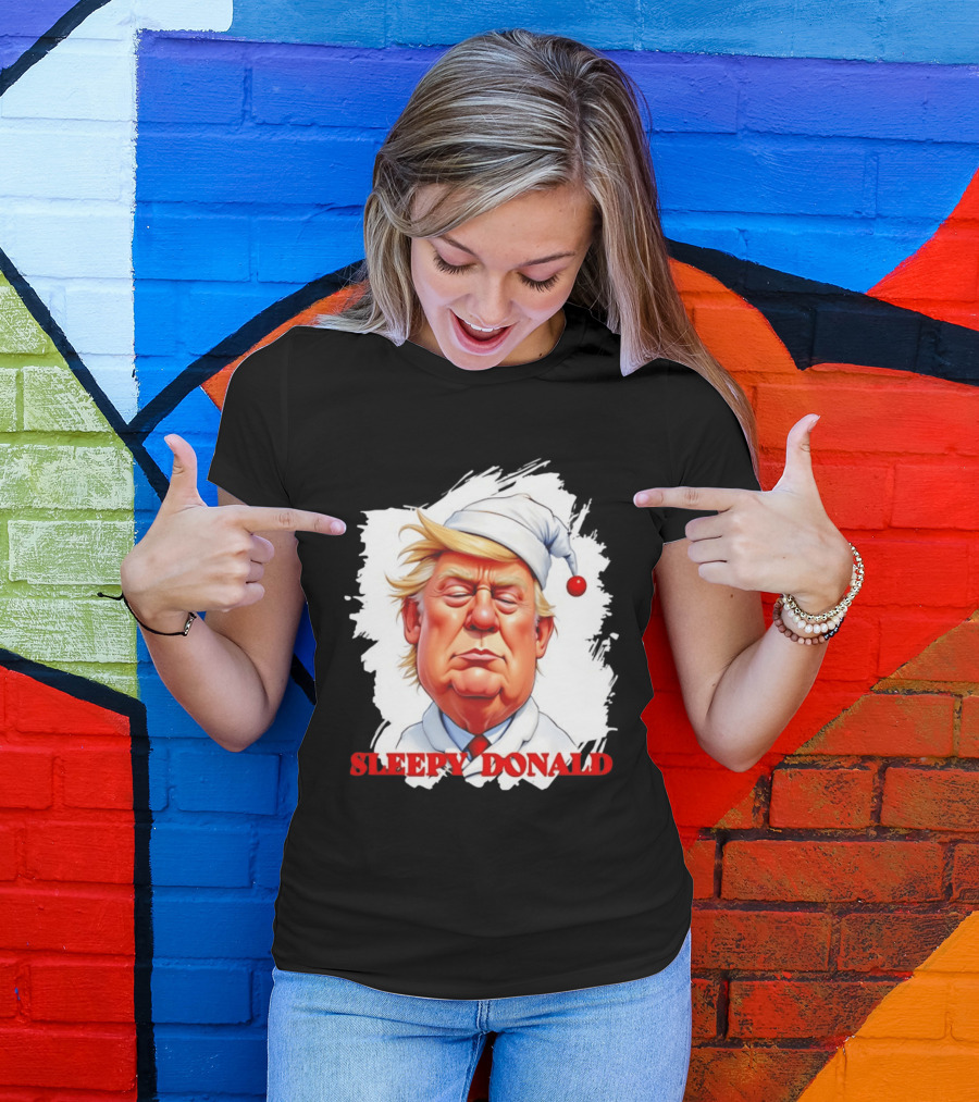 Sleepy Donald Trump In Pajama And Nightcap Cartoon T-Shirt