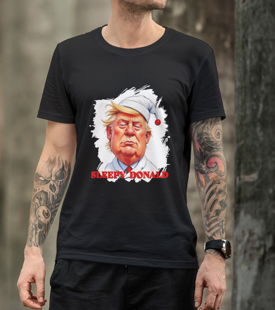 Sleepy Donald Trump In Pajama And Nightcap Cartoon T-Shirt