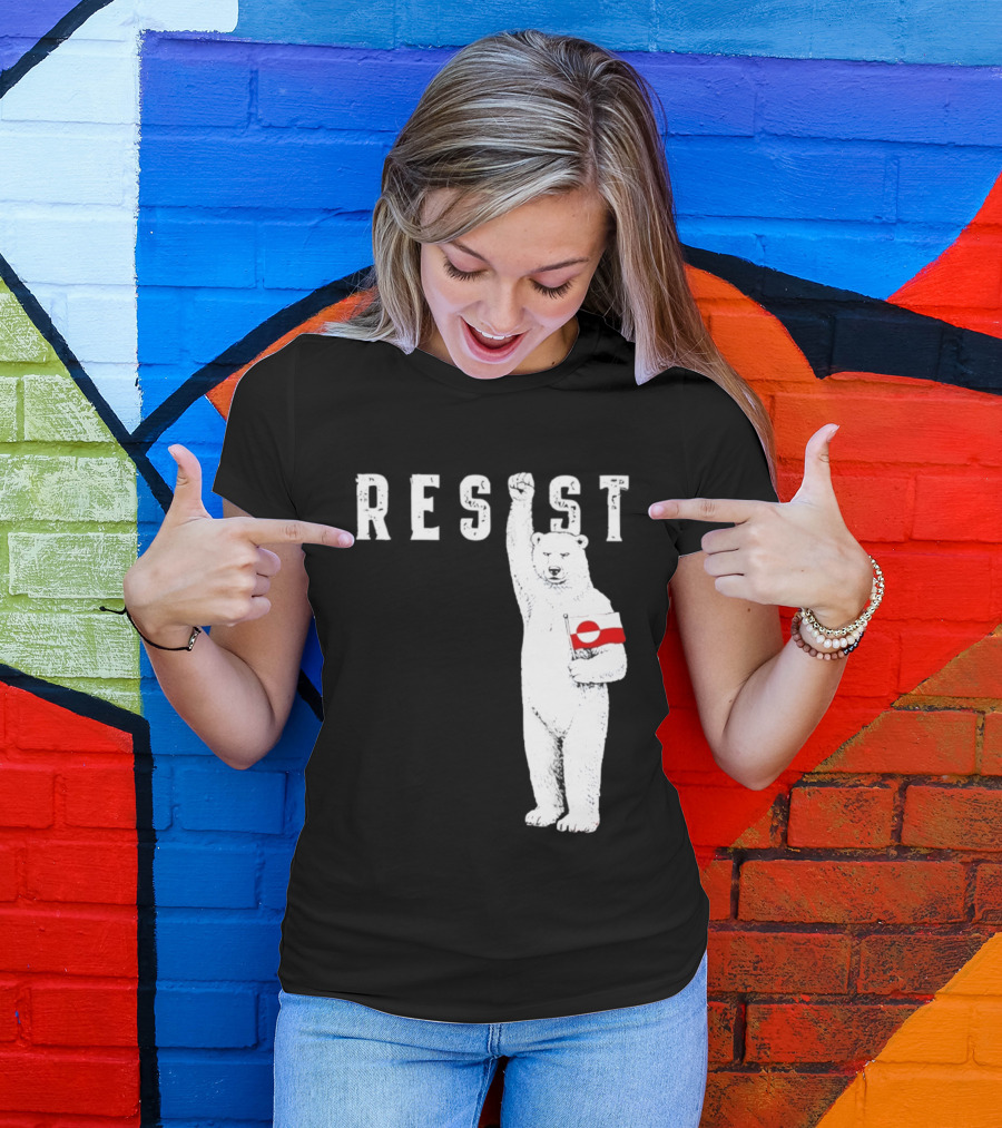 Resist Polar Bear Holding Greenland Flag T-Shirt