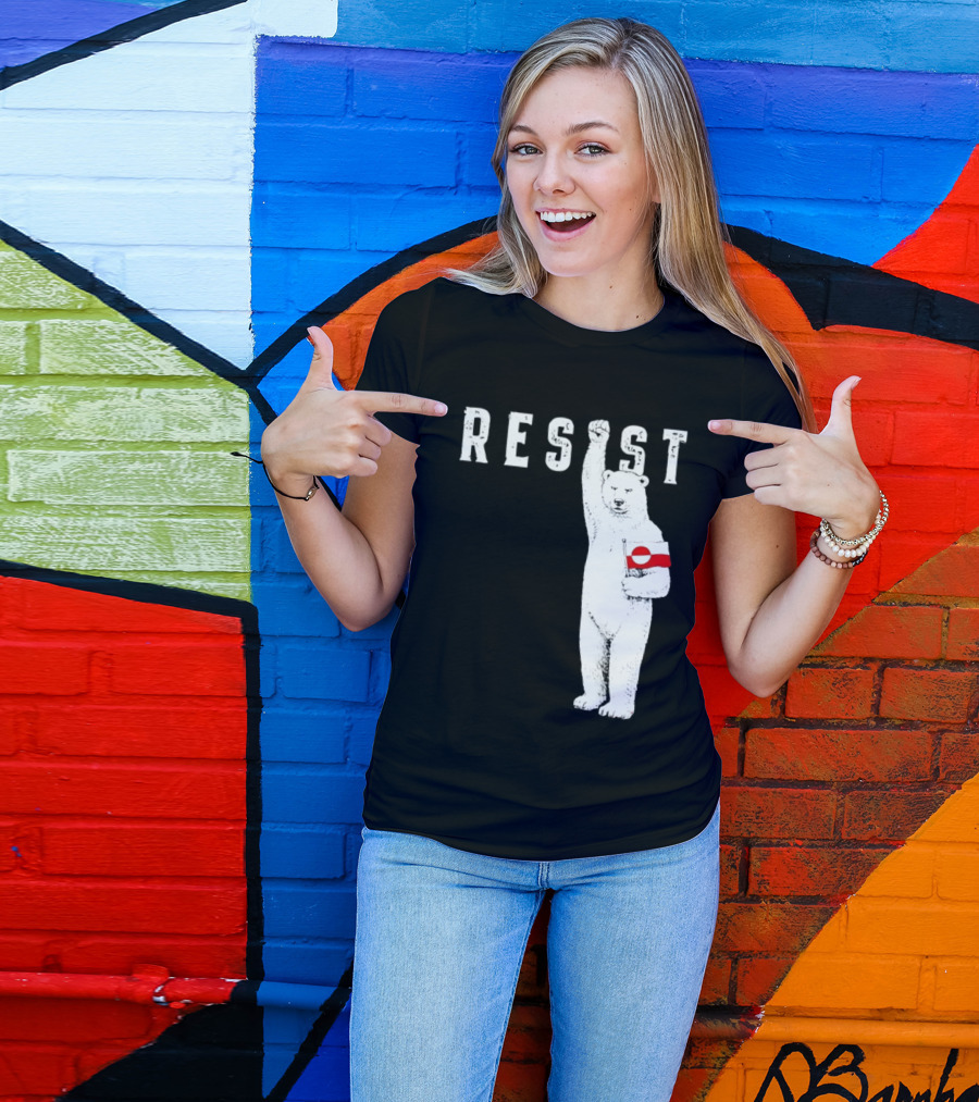 Resist Polar Bear Holding Greenland Flag T-Shirt