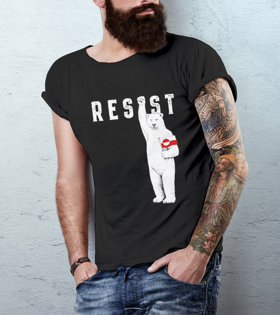 Resist Polar Bear Holding Greenland Flag T-Shirt
